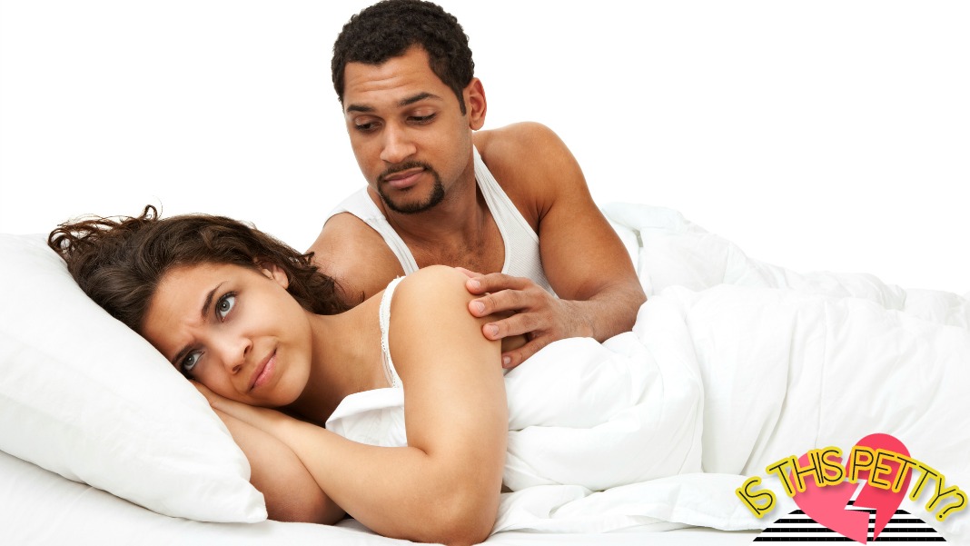 well-endowed man, couple in bed