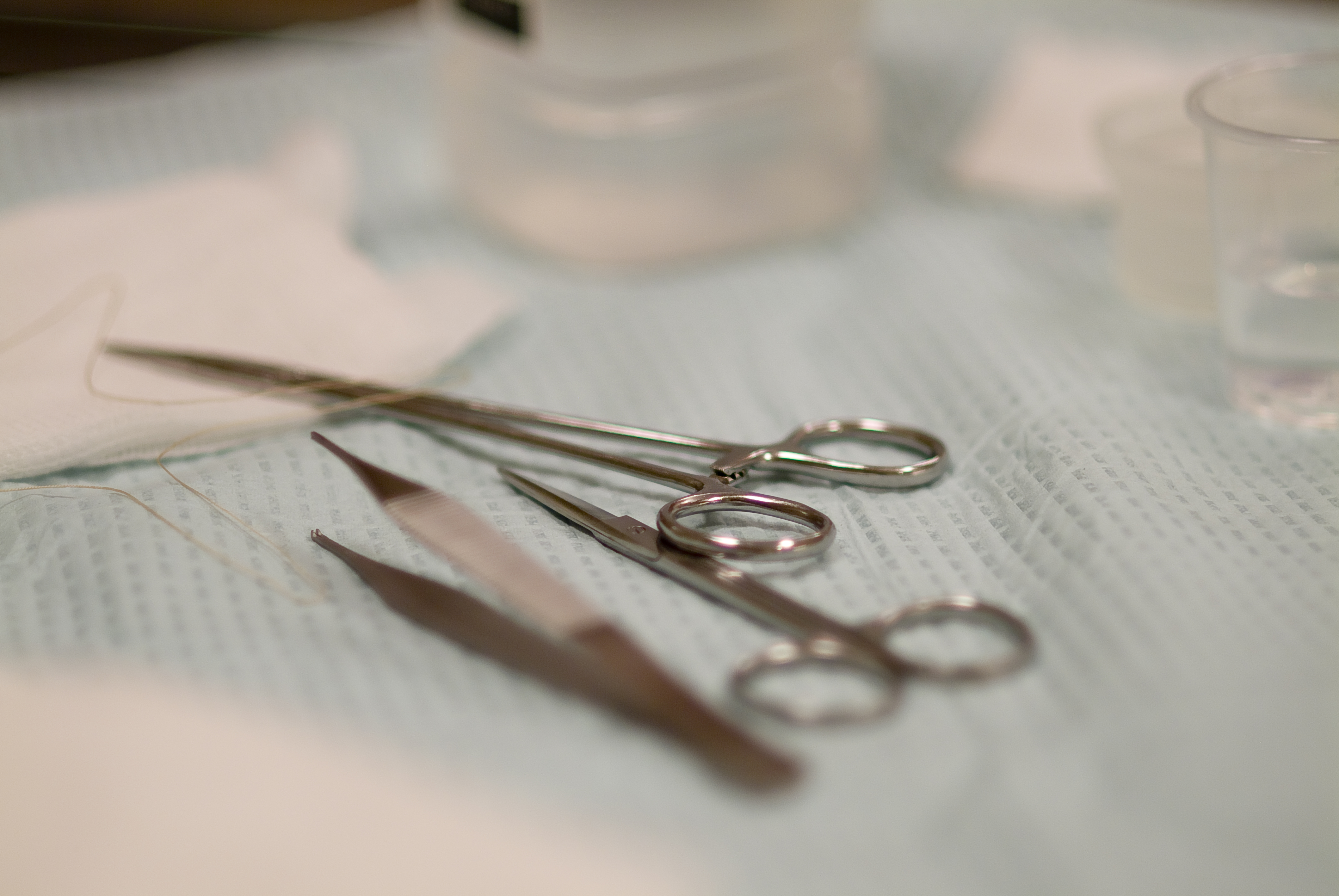 Medical Suture Kit Closeup on Tray.