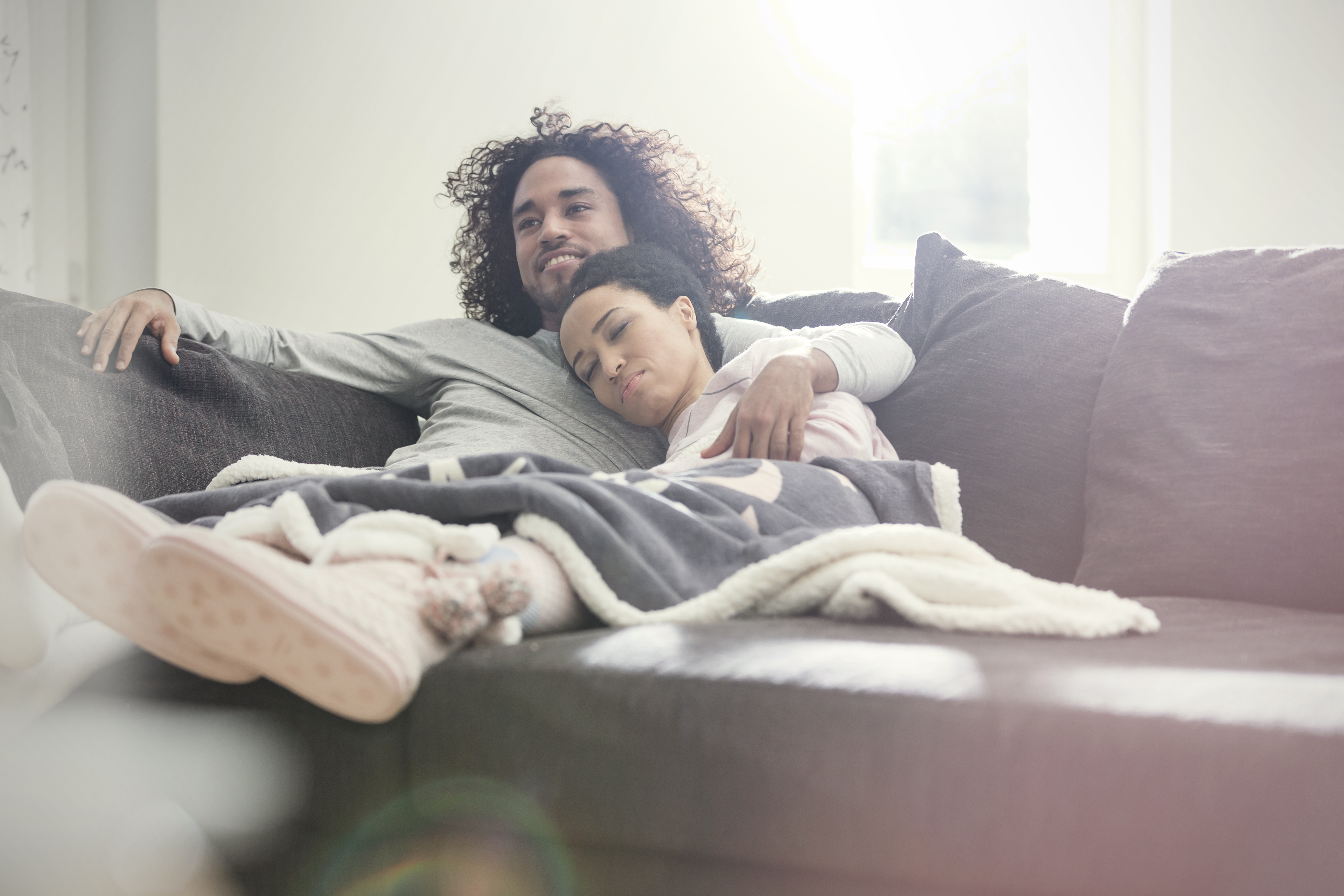 Couple relaxing on sofa