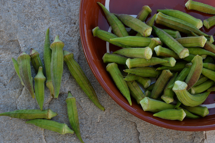 Overhead view of a Bowl of okra