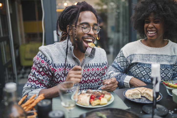 Couple eating together