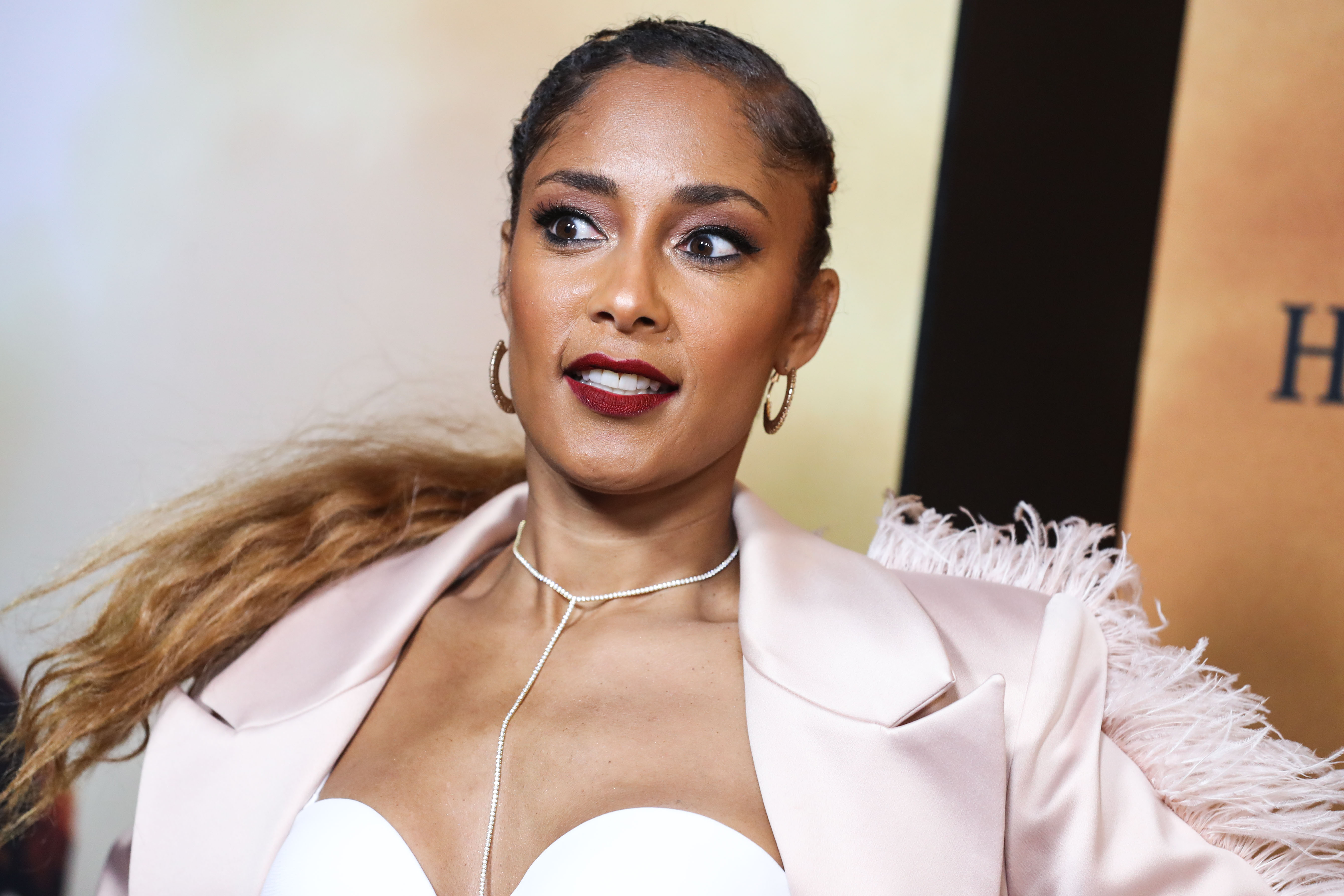 Amanda Seales arrives at the Los Angeles Premiere Of Focus Features' 'Harriet' held at The Orpheum Theatre on October 29, 2019 in Los Angeles, California, United States.