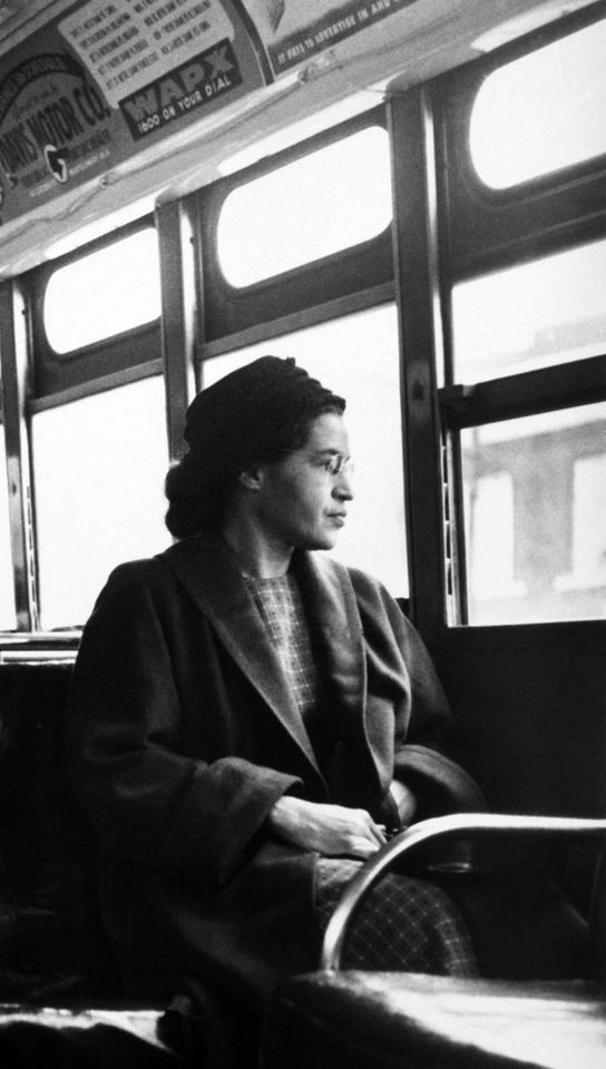 Rosa Parks sitting on a bus in Montgomery, Alabama, 1956.