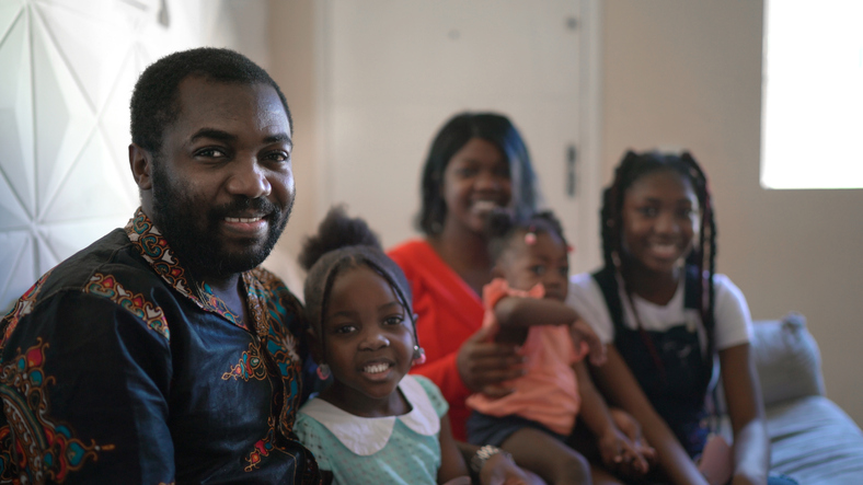 Portrait of a family at home