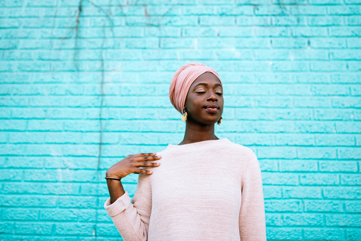 Adult Woman Outdoors Wearing Head Covering