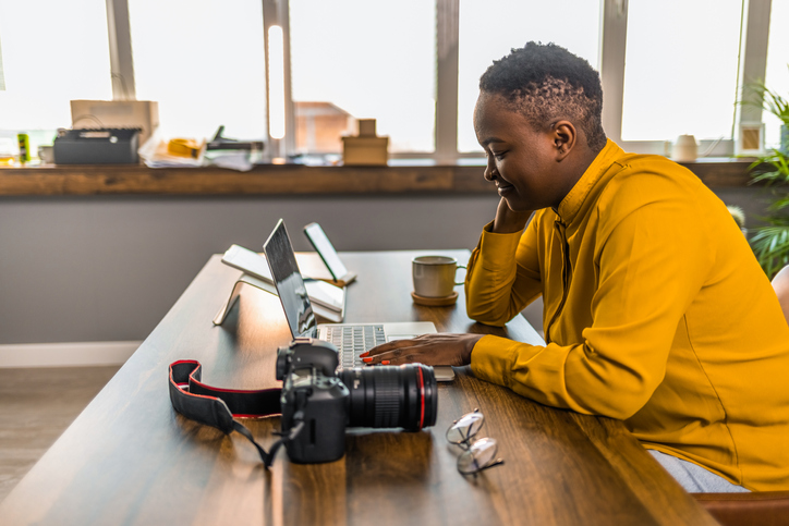 Young woman learning online with laptop