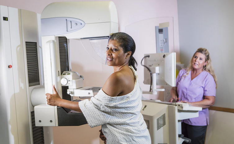 African-American woman getting a mammogram
