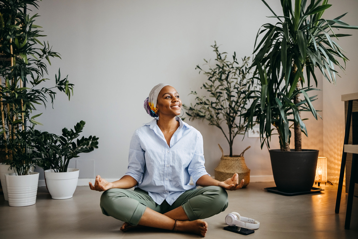 The woman relaxes