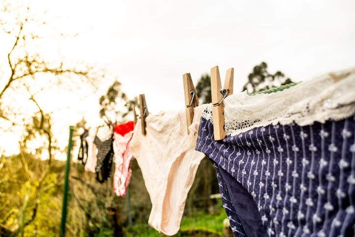 Different panties on a clothesline outdoors