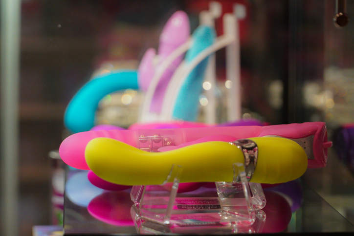 Close-Up Of Multi Colored Dildos