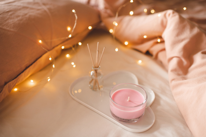 Hygge home atmosphere with scented candle