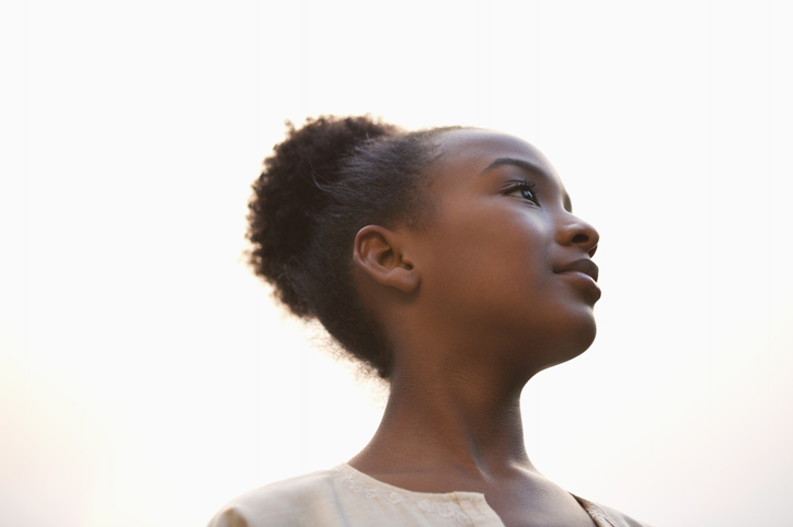 Low angle profile of woman's face