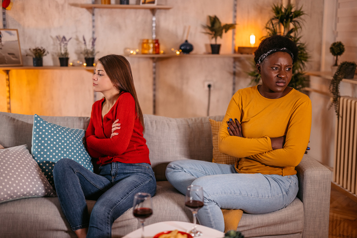 Two female friends angry after quarrel