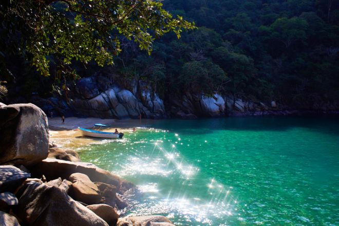 Beautiful beach with turquoise sea, Colomitos beach in Boca de Tomatlán Puerto Vallarta Jalisco