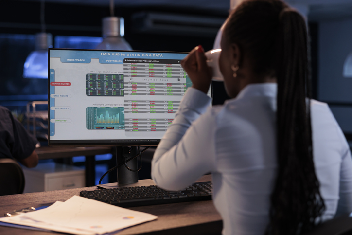 Financial trader analyzing stock market exchange trend