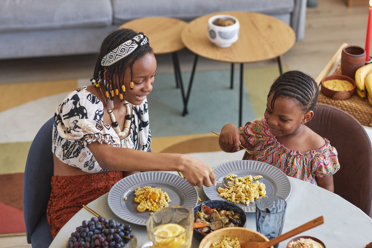 African family eating traditional food