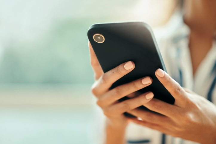 Hands, phone and typing for online research, communication and networking on social media. Business person with smartphone for writing email, blog post or internet news with mockup and copy space