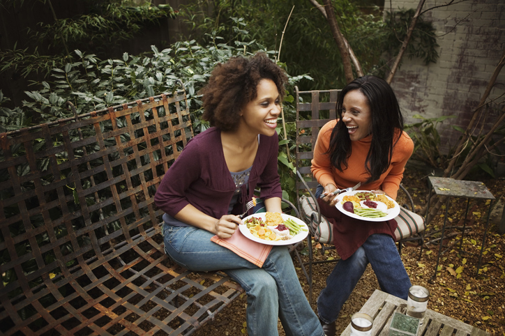 Friends eating together