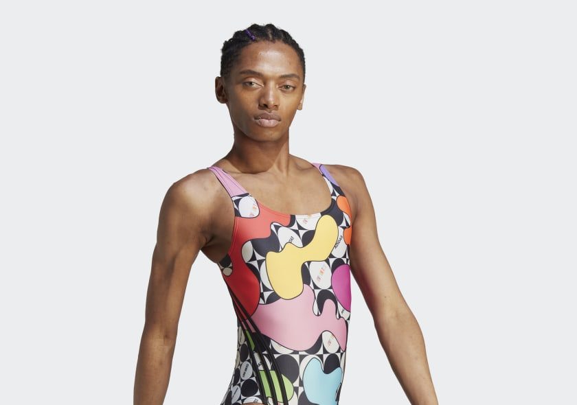 Adidas swimsuit pride month collection one-piece women ad commercial gay gender