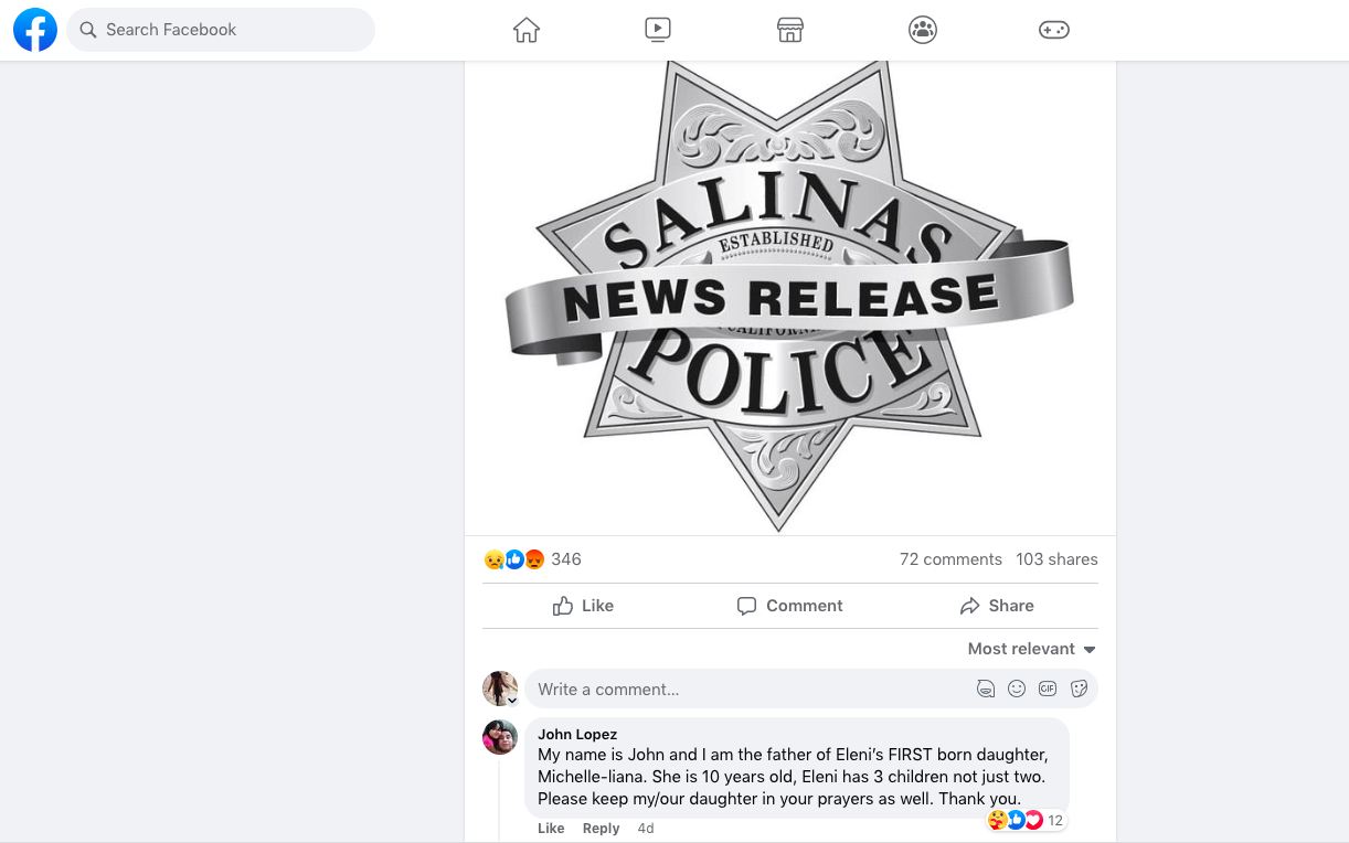 Eleni Tavau Rodrigo Bravo stabbed stabbing Selinas California mother police
