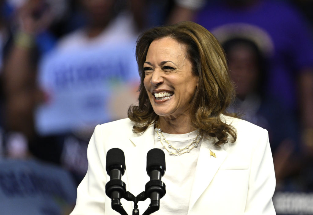 US Vice President and presidential candidate Kamala Harris at a campaign rally in Savannah