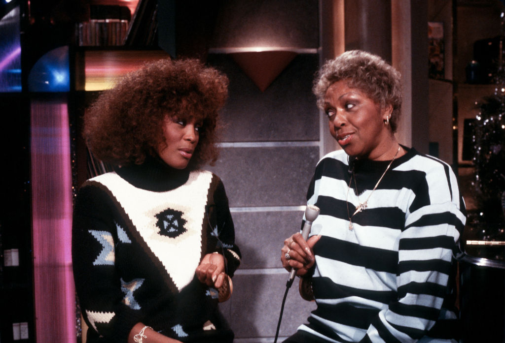 Whitney Houston and Mother Cissy Houston during MTV holiday show taping.