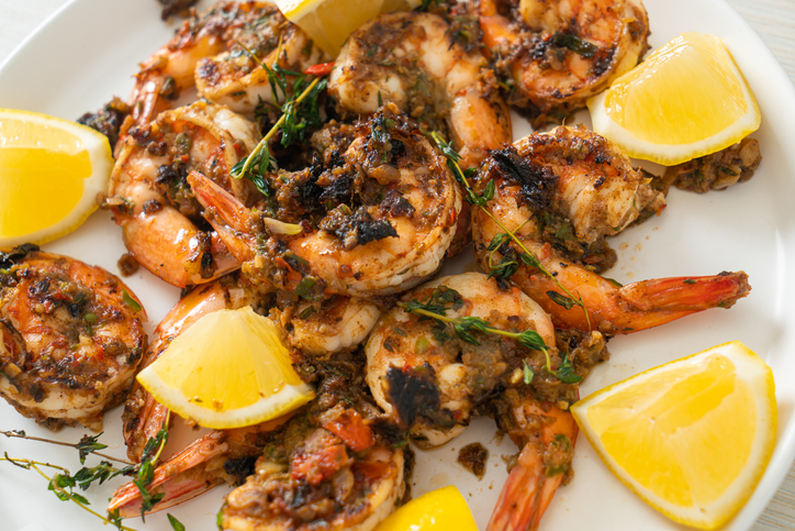 Jerk shrimps or grilled shrimps in Jamaica style