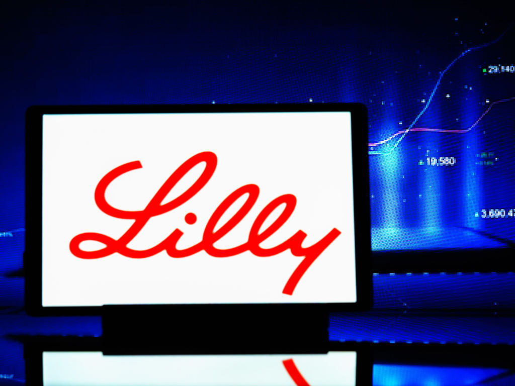 In this photo illustration, the Eli Lilly and Company logo...