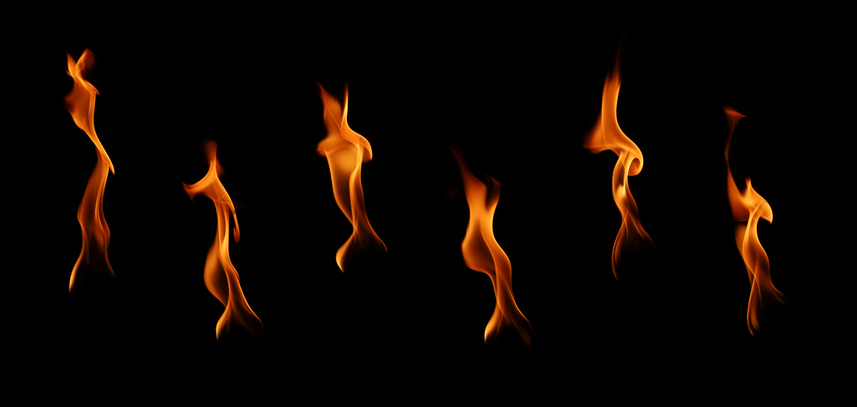 Black background fire, flames with torches and textures with splitting power effect, can grill red, burning with burning smoke and sparks in barbecue grill fire