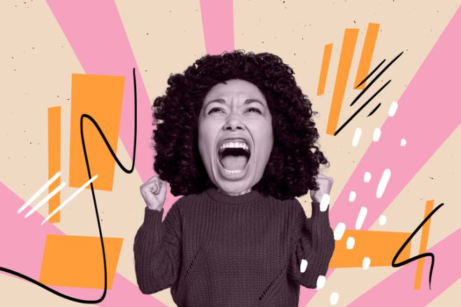 Creative collage picture young woman despair emotional reaction scream shout frightened anxiety depression mental disorder