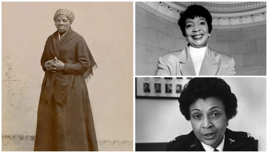 Clockwise: Harriet Tubman, Eddie Bernice Johnson, Hazel Johnson-Brown. Source: Getty.