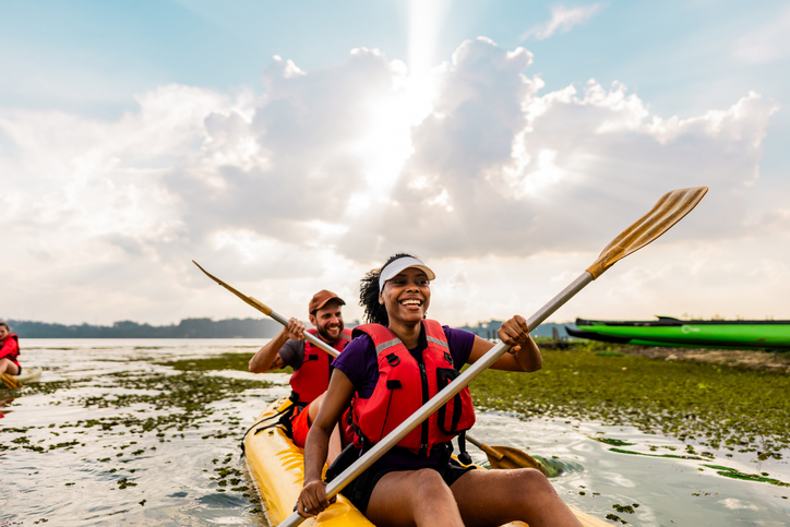 Couple kayaking in a lake