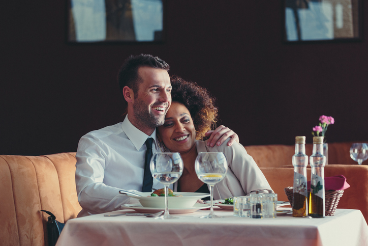 Happy couple at dinner in the restaurant